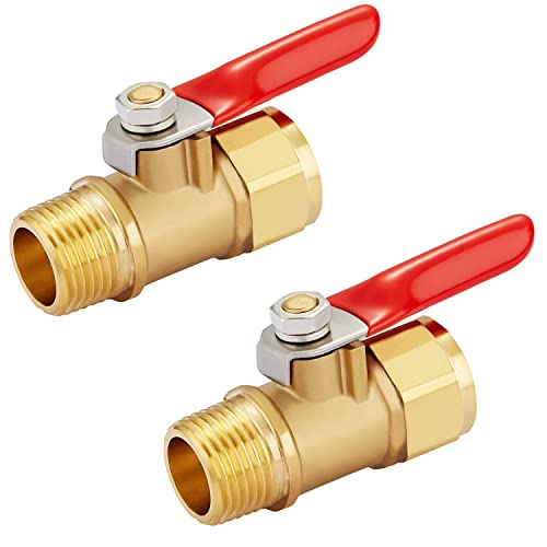 Minimprover Heavy Duty Brass 2 PCS Inline Mini Ball Valve Shut Off Switch, 3/8" NPT Male x 3/8 INCH NPT Female Pipe Fittings, 180 Degree Operation Handle, Rated to 600 WOG for Tank Drain - Image 1