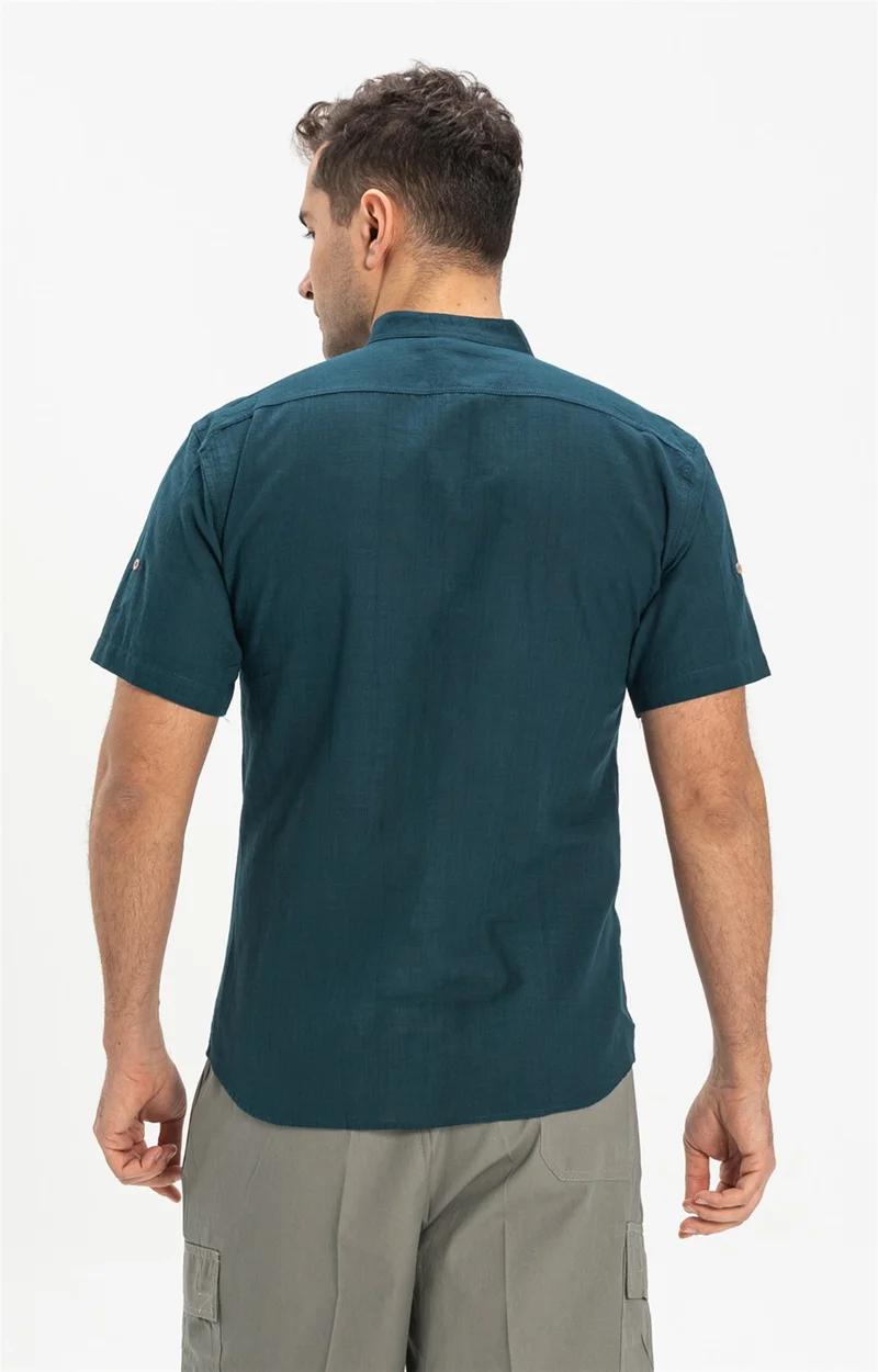 اليش شيل بيزي Short Sleeve Şile Cloth Bodrum Men's Shirt Dark Petrol 3069