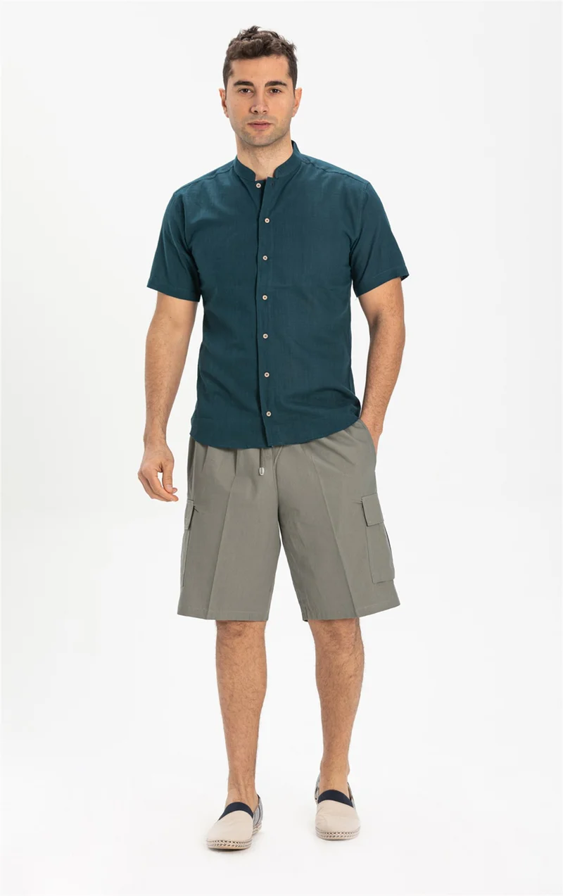اليش شيل بيزي Short Sleeve Şile Cloth Bodrum Men's Shirt Dark Petrol 3069