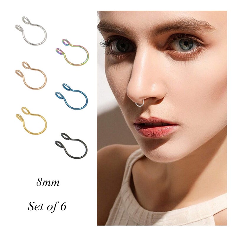 NZDLM Fake Septum Hoop Nose Rings 20g Gold Rose Gold Silver 8mm Non Pierced Clip Nose Rings Faux Body Piercing Jewelry for Women Men (6 pcs) - Image 2