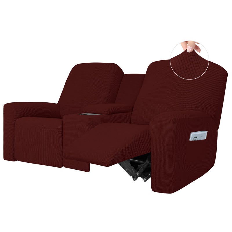 Easy-Going EasyGoing 1 Piece Stretch Reclining Loveseat with Middle Console Slipcover 2 Seater Loveseat Recliner Cover with Holder and Storage Recliner Couch Sofa Cover Furniture Protector Wine