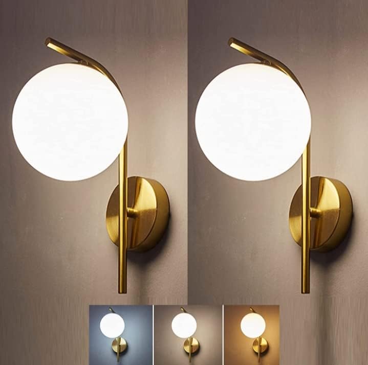 SVDK Golden Indoor Wall Light Fixture for Modern Bedroom Wall Sconce Milky Glass Globe Wall Light with Vanity in Living Room and Kitchen and Hallway Bulb Contains - Image 1