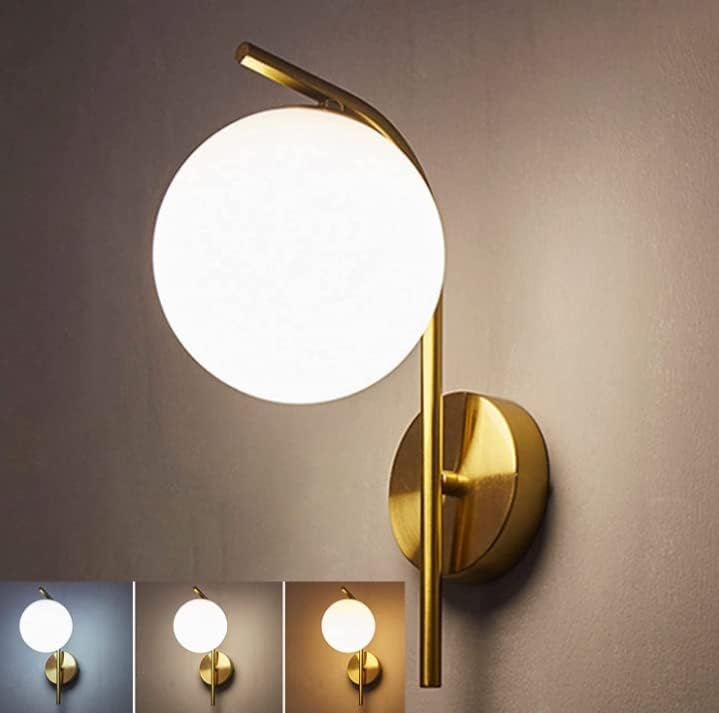 SVDK Golden Indoor Wall Light Fixture for Modern Bedroom Wall Sconce Milky Glass Globe Wall Light with Vanity in Living Room and Kitchen and Hallway Bulb Contains - Image 4