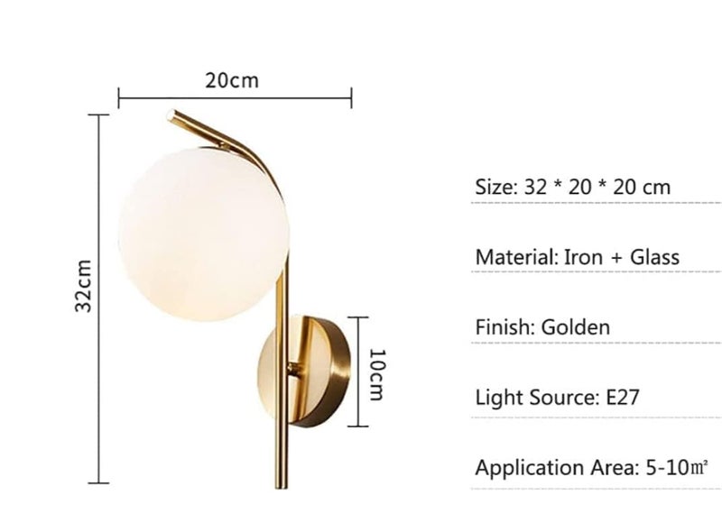 SVDK Golden Indoor Wall Light Fixture for Modern Bedroom Wall Sconce Milky Glass Globe Wall Light with Vanity in Living Room and Kitchen and Hallway Bulb Contains - Image 5