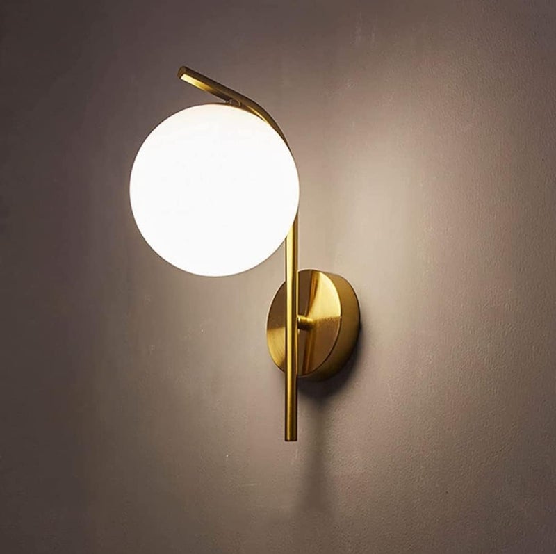 SVDK Golden Indoor Wall Light Fixture for Modern Bedroom Wall Sconce Milky Glass Globe Wall Light with Vanity in Living Room and Kitchen and Hallway Bulb Contains - Image 3