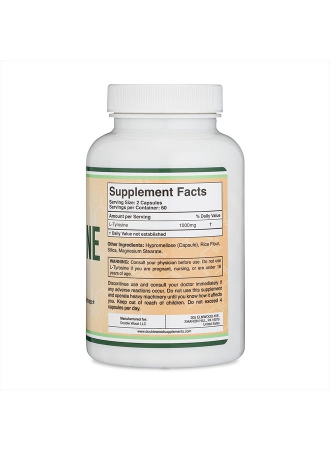 Double Wood Supplements L-Tyrosine 1,000mg per Serving, 120 Veggie Capsules (L Tyrosine Supplement for Memory, Attention, and Focus) Amino Acid, Vegan Safe, Non-GMO by Double Wood - Image 2