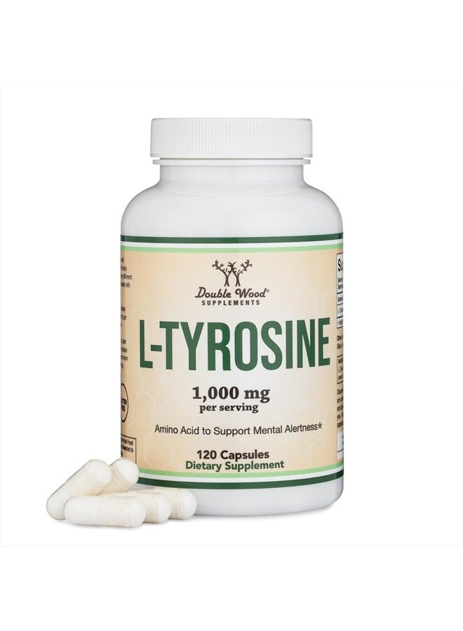 Double Wood Supplements L-Tyrosine 1,000mg per Serving, 120 Veggie Capsules (L Tyrosine Supplement for Memory, Attention, and Focus) Amino Acid, Vegan Safe, Non-GMO by Double Wood - Image 1