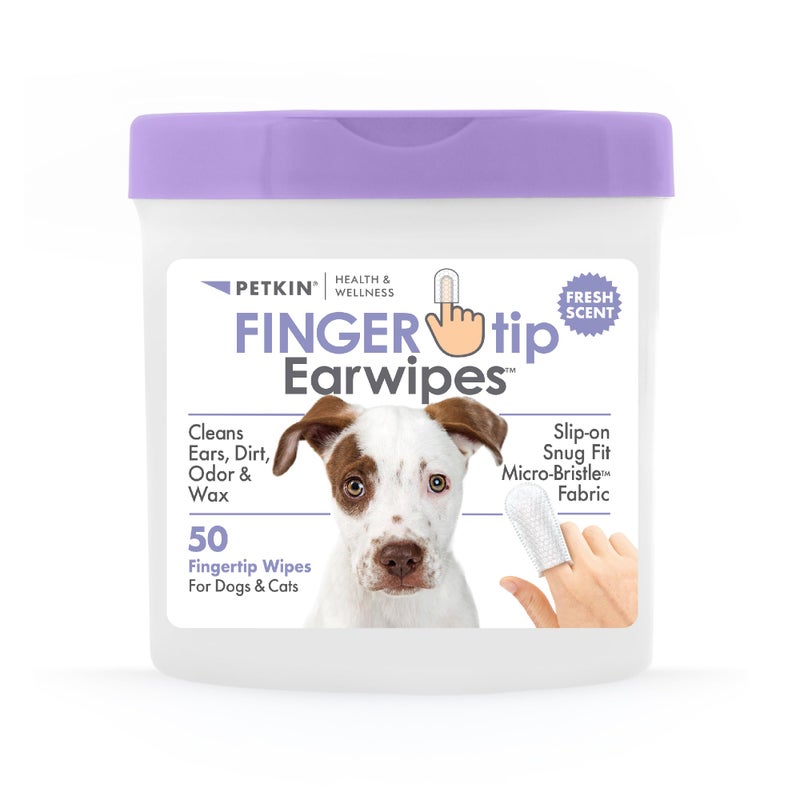 Petkin Fingertip Ear Wipes for Dogs and Cats, 50 Finger Wipes - Slip-On, Snug Fit, Micro-Bristle Fabric - Cleans Ears, Dirt, Odor and Wax - Convenient, Ideal for Home and Travel - Fresh Scent - Image 1