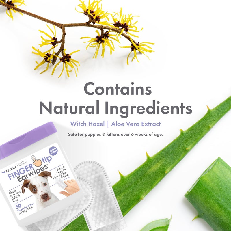 Petkin Fingertip Ear Wipes for Dogs and Cats, 50 Finger Wipes - Slip-On, Snug Fit, Micro-Bristle Fabric - Cleans Ears, Dirt, Odor and Wax - Convenient, Ideal for Home and Travel - Fresh Scent - Image 5