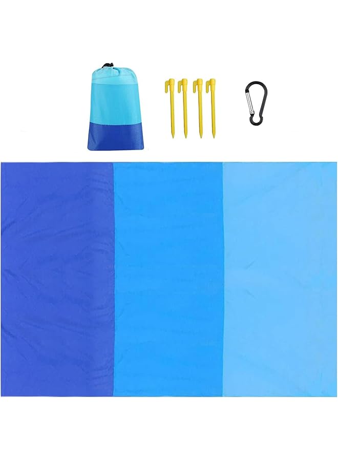PROMASS promass Beach Mat Picnic Blanket Waterproof Sandproof Extra Large 210 x 200CM Beach Blanket Outdoor Portable Picnic Mat with 4 Fixed Nails and Storage Bag for Beach Park Camping Hiking Travel, Blue - Image 1