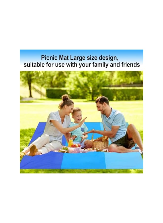 PROMASS promass Beach Mat Picnic Blanket Waterproof Sandproof Extra Large 210 x 200CM Beach Blanket Outdoor Portable Picnic Mat with 4 Fixed Nails and Storage Bag for Beach Park Camping Hiking Travel, Blue - Image 5