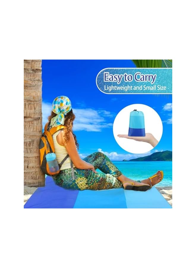 PROMASS promass Beach Mat Picnic Blanket Waterproof Sandproof Extra Large 210 x 200CM Beach Blanket Outdoor Portable Picnic Mat with 4 Fixed Nails and Storage Bag for Beach Park Camping Hiking Travel, Blue - Image 4