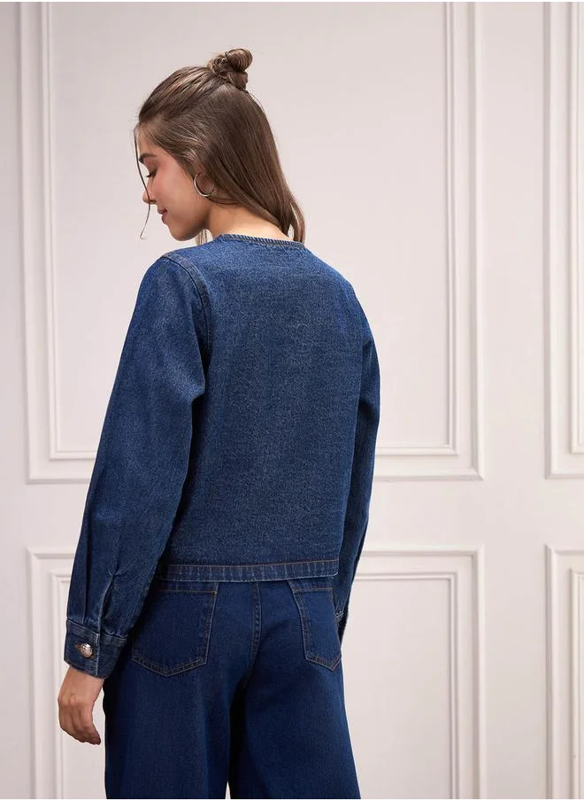 ساسافراس Washed Denim Front Button Jacket by Styli