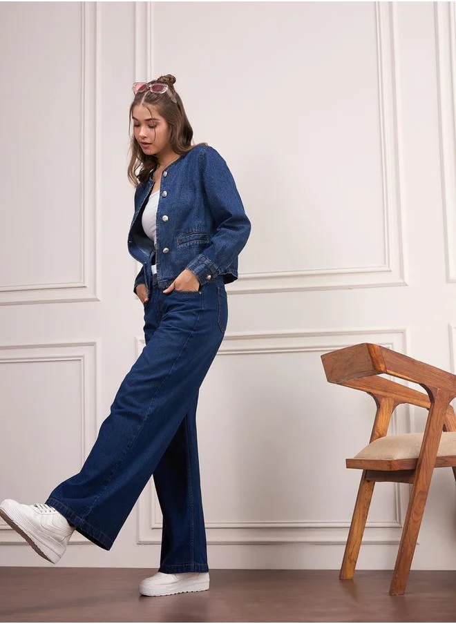 ساسافراس Washed Denim Front Button Jacket by Styli