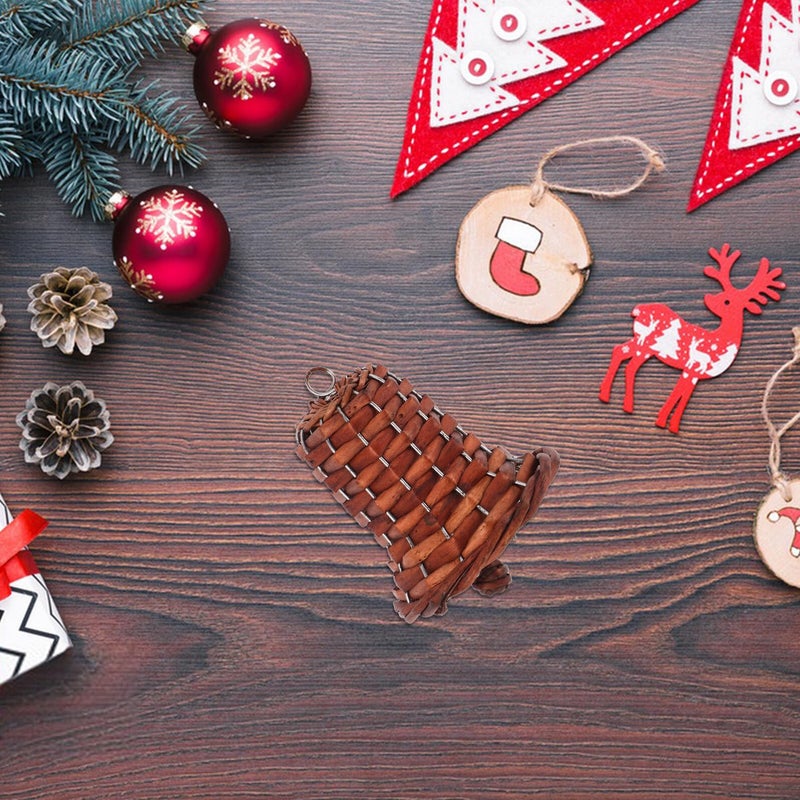 زينة معلقة على شكل جرس من خوص الروطان المنسوج يدويًا، مقاس 12 سم، باللون البني، لتزيين جدران المنزل الريفي. - Image 5
