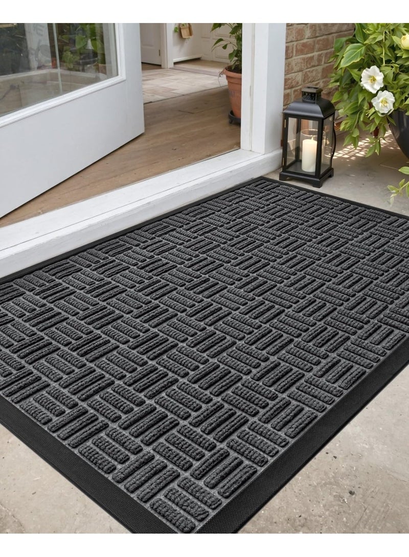 DEXI Front Door Mat Outside Entrance, 60 x 90 cm Heavy Duty Rubber Non Slip Doormat for Inside House, Entryway Exterior, Grey - Image 1