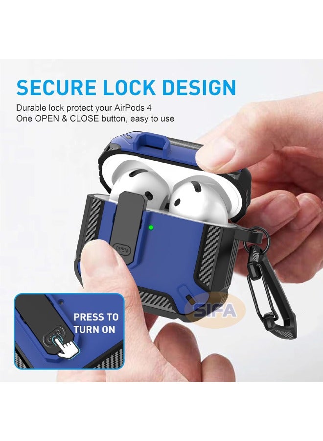 اليشمك غطاء حافظة Airpods 4، حافظة Airpods 4th Generation مع قفل، غطاء حافظة Airpods 4 Generation مع طقم منظف، غطاء صلب مقاوم للصدمات مع سلسلة مفاتيح لـ Apple Airpods 4 2024 (أزرق) - Image 3