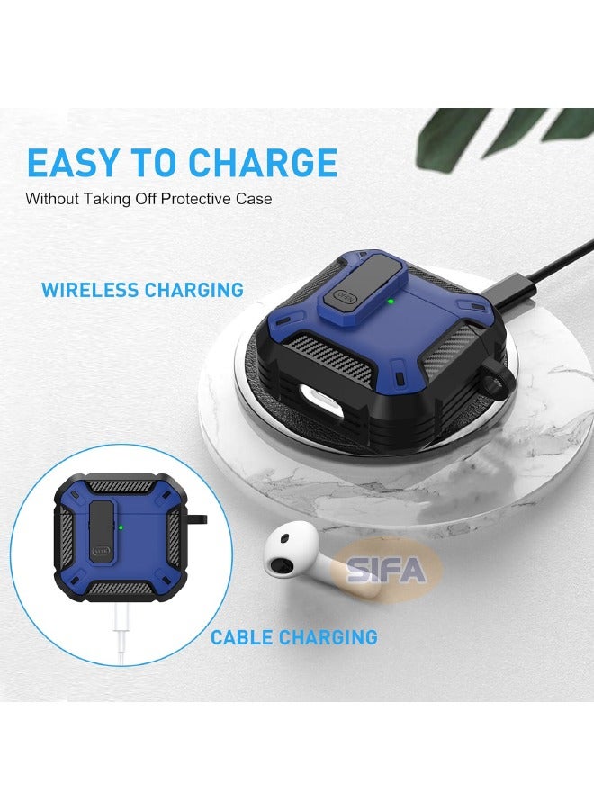 اليشمك غطاء حافظة Airpods 4، حافظة Airpods 4th Generation مع قفل، غطاء حافظة Airpods 4 Generation مع طقم منظف، غطاء صلب مقاوم للصدمات مع سلسلة مفاتيح لـ Apple Airpods 4 2024 (أزرق) - Image 4