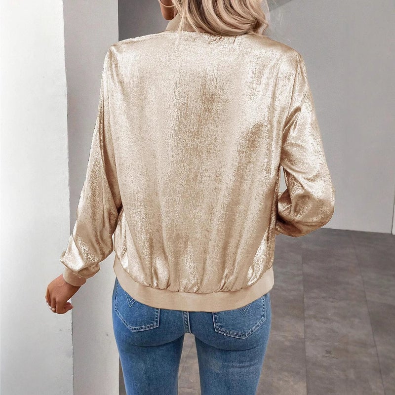 2026 Spring Women's Solid Color Zipper Jacket, Slim Fit, Casual Long Sleeve - Image 2