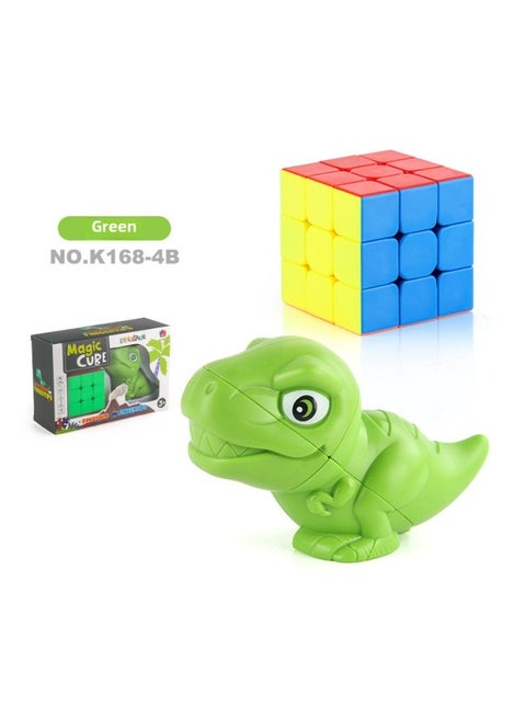 Simulation Animal Second-order Special-shaped Dinosaur Cube Smooth Rotating Solid Color Third-order Decompression Cube Toy-Color:K168-4B Storm Dragon Green + Third-order Rubik's Cube 197.8g