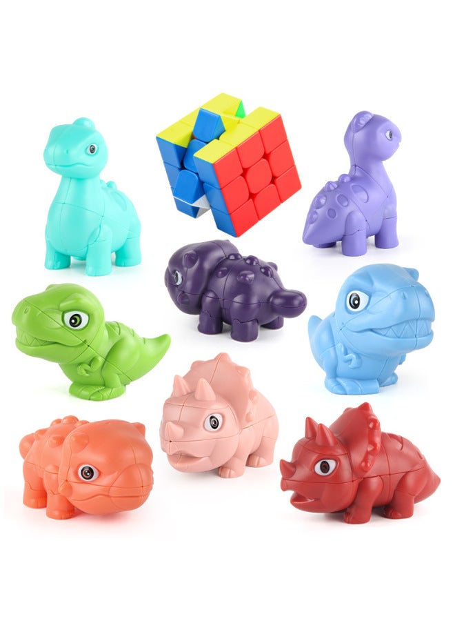 Simulation Animal Second-order Special-shaped Dinosaur Cube Smooth Rotating Solid Color Third-order Decompression Cube Toy-Color:K168-4B Storm Dragon Green + Third-order Rubik's Cube 197.8g