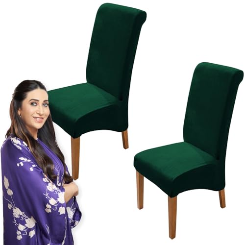 HOKIPO Velvet Chair Covers for Long Back Dining Chair, Set of 2, Hunter Green (AR-4760-HGR*2) - Image 1