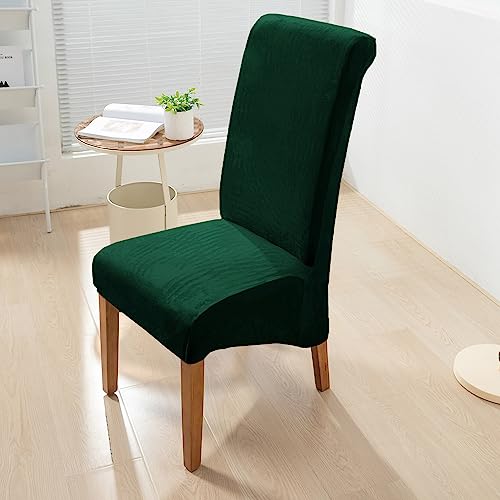 HOKIPO Velvet Chair Covers for Long Back Dining Chair, Set of 2, Hunter Green (AR-4760-HGR*2) - Image 2