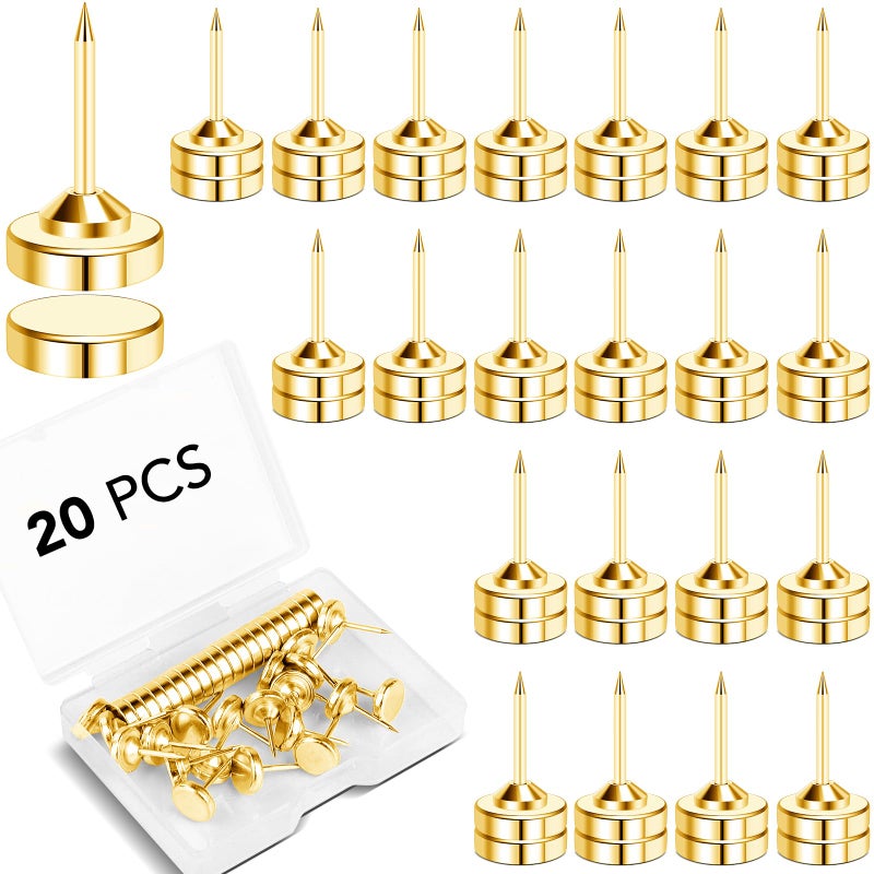 E BAVITE 20 Set Magnetic Push Pins,Flat Push Pin, Magnetic Thumb Tacks for Wall Bulletin Board Poster and Photo Hangers (Gold) - Image 1