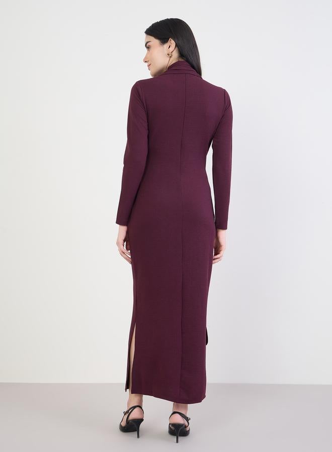 Styli Women Burgundy Bodycon Maxi Dress - Image 4