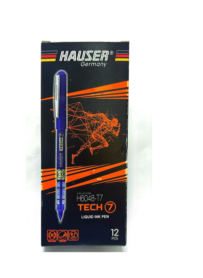 Hauser Tech 7 0.7mm Gel Pen Box Pack | Liquid Ink With German Technology | Comfortable Grip With Smudge Free Writing | Sturdy, Refillable Pen | Blue Ink, Pack Of 12 - Image 1