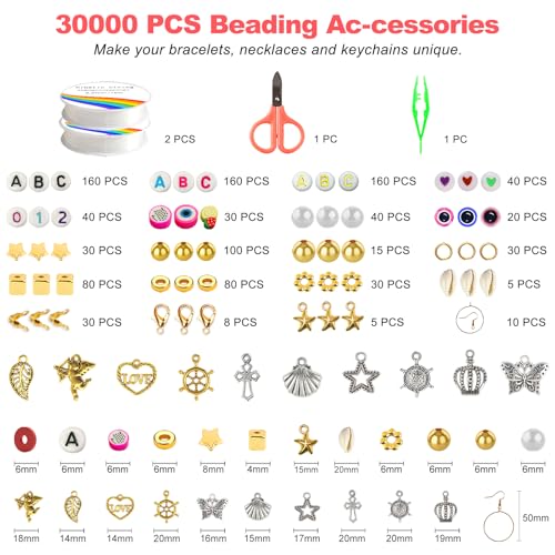 Redtwo 30000 Pcs Clay Beads Bracelet Making Kit, 9 Boxes 192 Colors Friendship Bracelet Kit Flat Polymer Clay Beads for Jewelry Making, Crafts Gift for Girls Ages 6-12 - Image 3