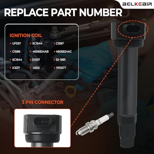 BELKEBIR Set of 4 Ignition Coil Packs & Iridium Spark Plugs Compatible with 2007-2017 Jeep Compass Patriot 2.0L 2.4L, Chrysler 200 Sebring 2.4L, Dodge Avenger Journey Caliber 1.8L 2.0L 2.4L Replace UF557 C1587 - Image 3