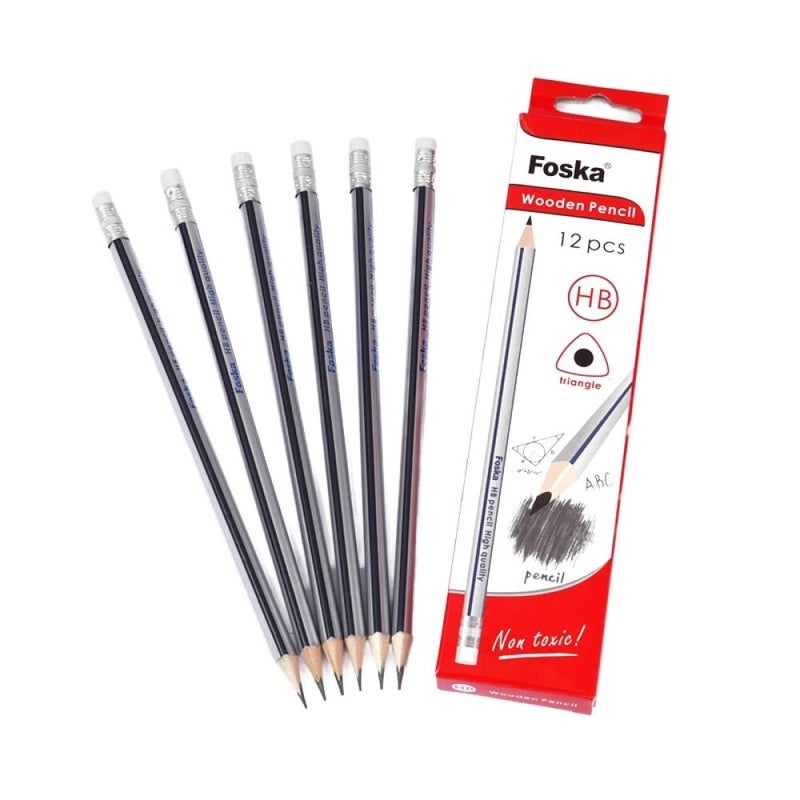 FOSKA  Triangle HB Pencil with Eraser - 12 Pack - Image 1