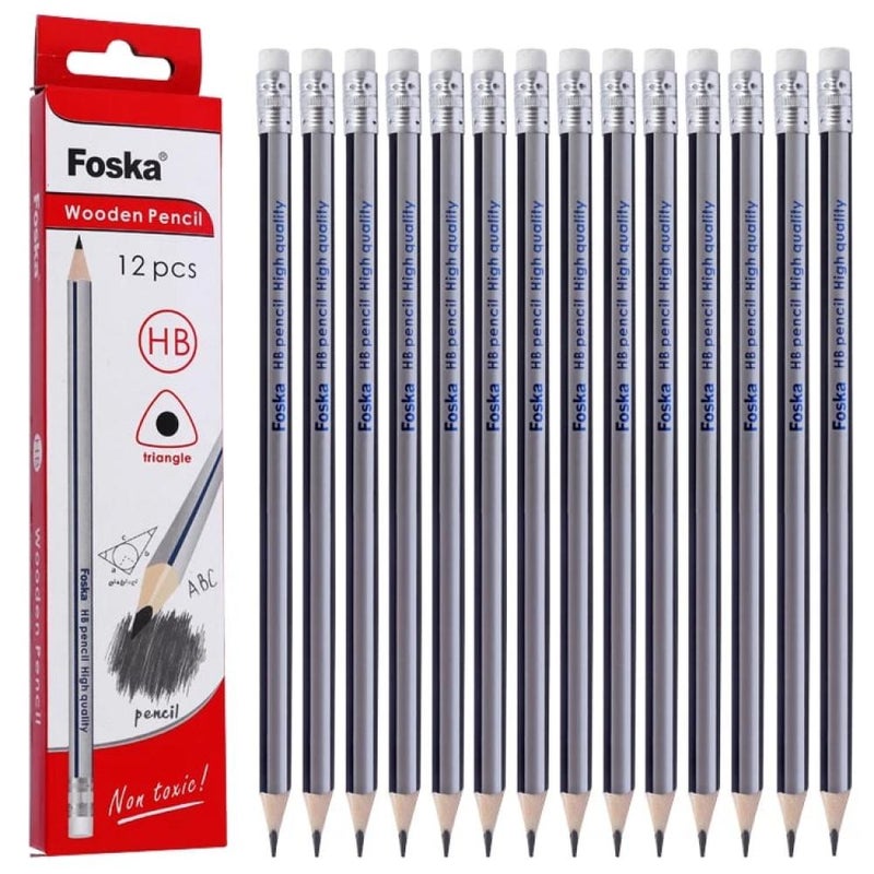 FOSKA  Triangle HB Pencil with Eraser - 12 Pack - Image 3