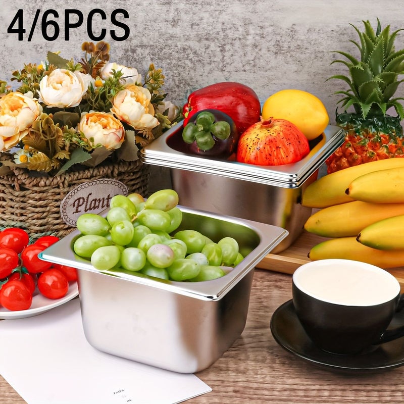 4Pcs Stainless Steel Hotel Pan Set 1/6 Size 10 Deep Steam Flat Bottom Trays - Image 2