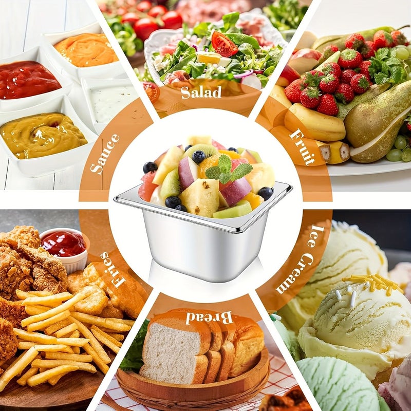 4Pcs Stainless Steel Hotel Pan Set 1/6 Size 10 Deep Steam Flat Bottom Trays - Image 5
