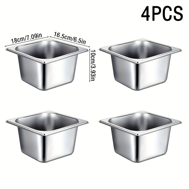 4Pcs Stainless Steel Hotel Pan Set 1/6 Size 10 Deep Steam Flat Bottom Trays - Image 1