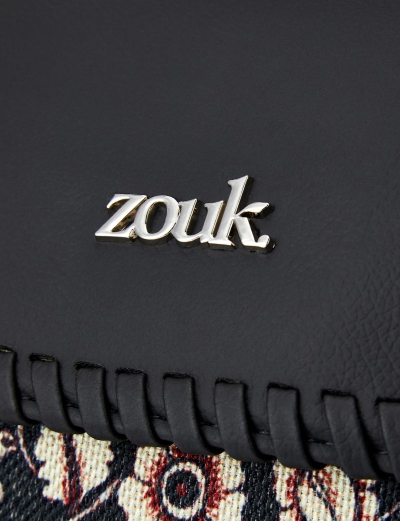 ZOUK Chittor Blue Kalamkari Floral Printed Jute Handcrafted Vegan Leather Dark Blue Women's Satchel Bag | Ladies Purse Handbag | Double Handle Detachable Strap - Image 4