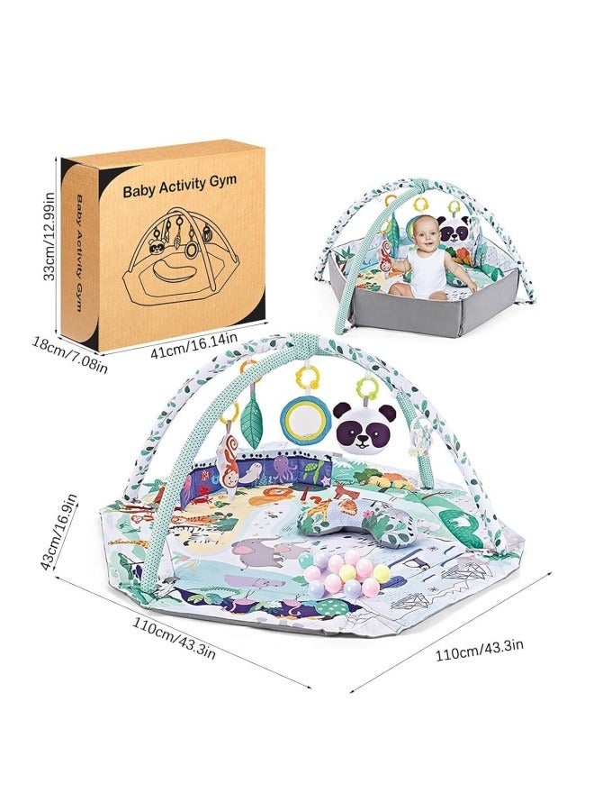 GGEROU Baby Gym Play Mat, Tummy Time Activity Mat,8-in-1 Tummy Time Mat, Washable Ball Pit with 18 Balls, Infant Play Mat,Detachable Toy for Sensory Exploration and Motor Skill Development (Panda) - Image 2