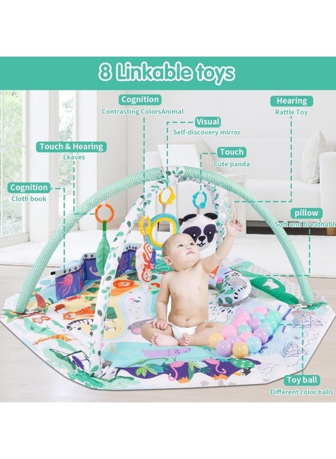 GGEROU Baby Gym Play Mat, Tummy Time Activity Mat,8-in-1 Tummy Time Mat, Washable Ball Pit with 18 Balls, Infant Play Mat,Detachable Toy for Sensory Exploration and Motor Skill Development (Panda) - Image 3