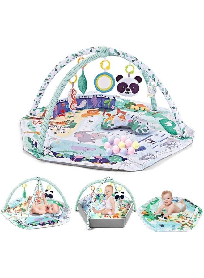 GGEROU Baby Gym Play Mat, Tummy Time Activity Mat,8-in-1 Tummy Time Mat, Washable Ball Pit with 18 Balls, Infant Play Mat,Detachable Toy for Sensory Exploration and Motor Skill Development (Panda) - Image 1