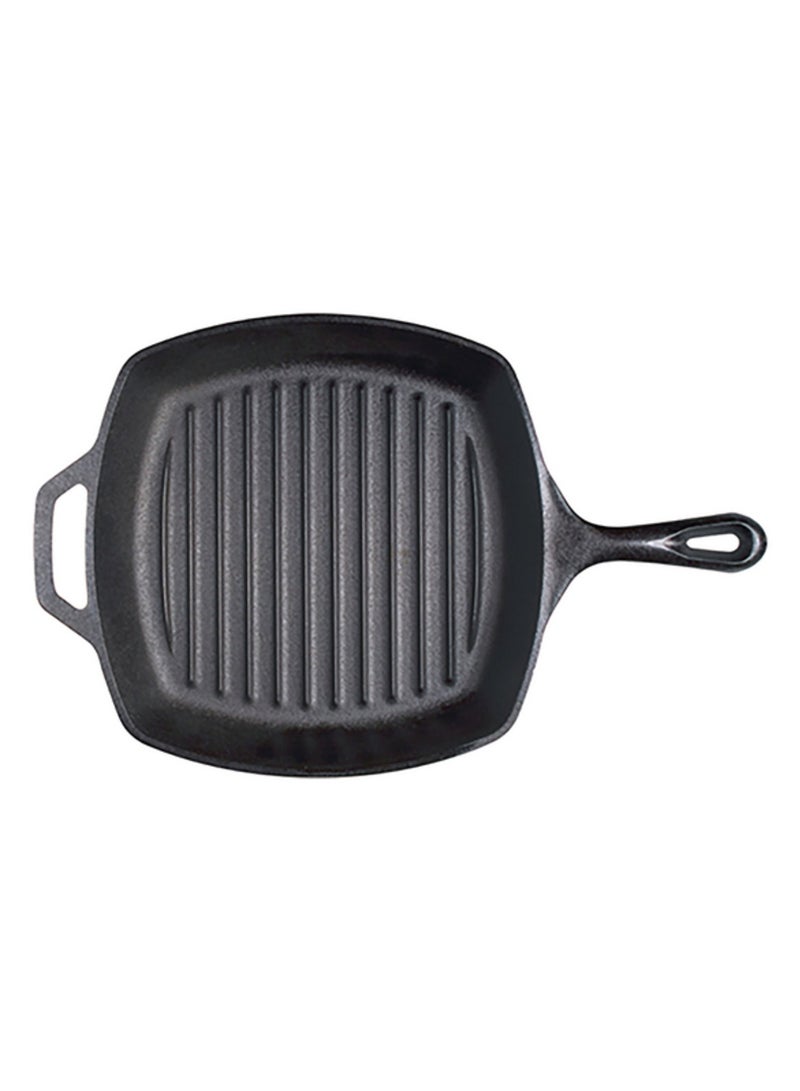 مقلاة شواء غير لاصقة من الحديد الزهر الثقيل - شكل مربع مع شفاه صب مزدوجة، 26.6 سم، أسود - Image 1