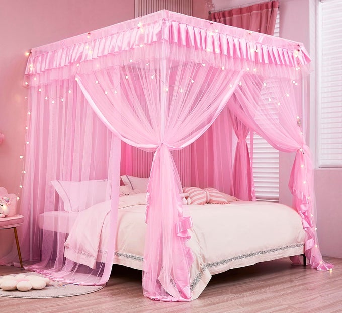 BED CANOPY FOR GIRLSCANOPY BED CURTAINS CANOPY FOR BED DRAPESPRINCESS BED CURTAINS BIRTHDAY PRESENT GIRLS ROOM DECORPINK