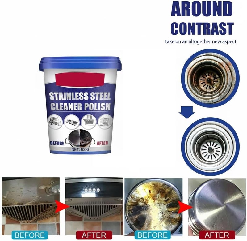 Household Kitchen Cleaner, 100g Powerful Stainless Steel Paste, Cookware Oily Clean Cream, Strong Cream Detergent for Pot Bottom Scale, Appliances Rust, Pots Pans Stain, Multi-Purpose Polish - Image 5