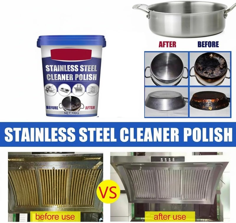 Household Kitchen Cleaner, 100g Powerful Stainless Steel Paste, Cookware Oily Clean Cream, Strong Cream Detergent for Pot Bottom Scale, Appliances Rust, Pots Pans Stain, Multi-Purpose Polish - Image 2