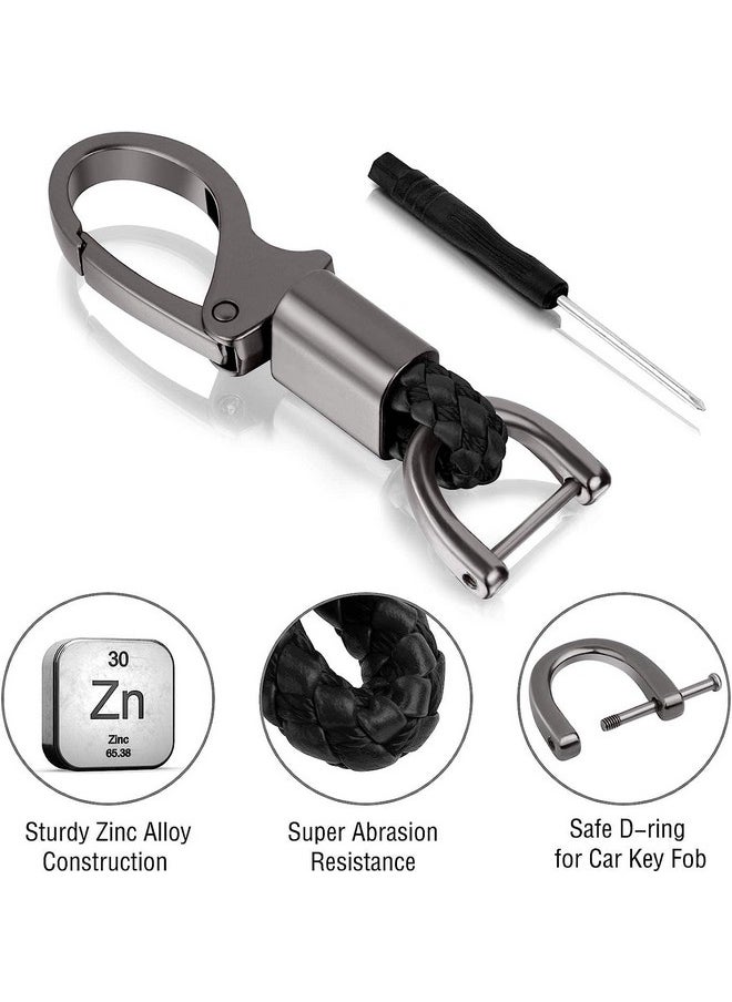CONTACTS Contacts Black Braided Keychain Leather Strap Keyring Accessories Car Key Chain Ring PU Rope Hook01 Keyring with Zinc Alloy (Pack of 1) | Zinc  - Image 2