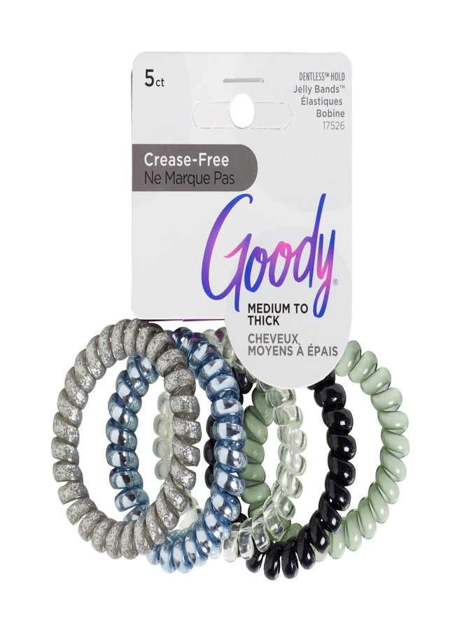 Goody Dentless Spiral Hair Ties, Cool Tones Phone Cord Coils - 5 Ct, Secure Hold Jelly Bands for Medium-Thick Hair for Women & Men - Image 1