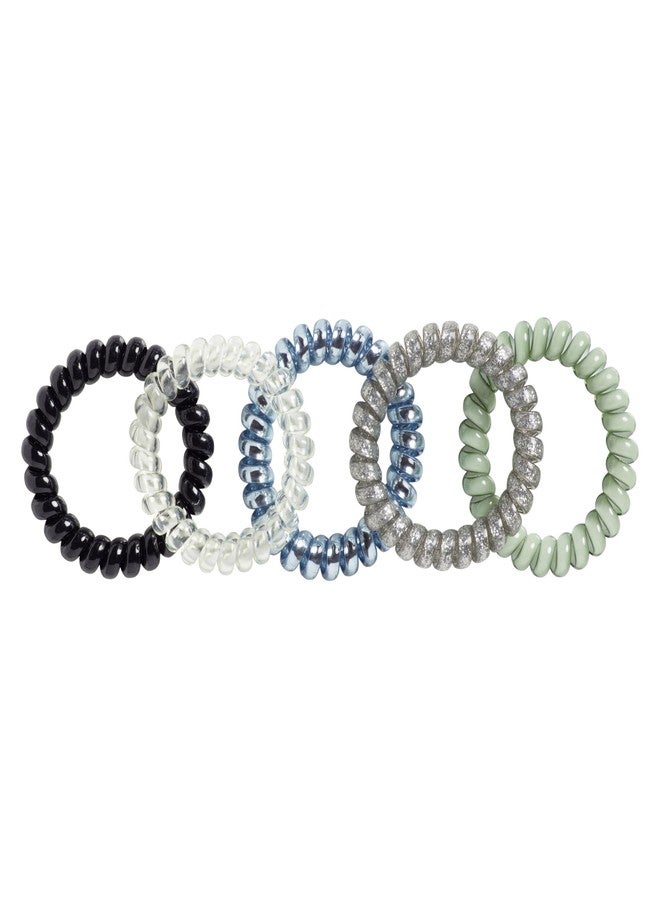 Goody Dentless Spiral Hair Ties, Cool Tones Phone Cord Coils - 5 Ct, Secure Hold Jelly Bands for Medium-Thick Hair for Women & Men - Image 5