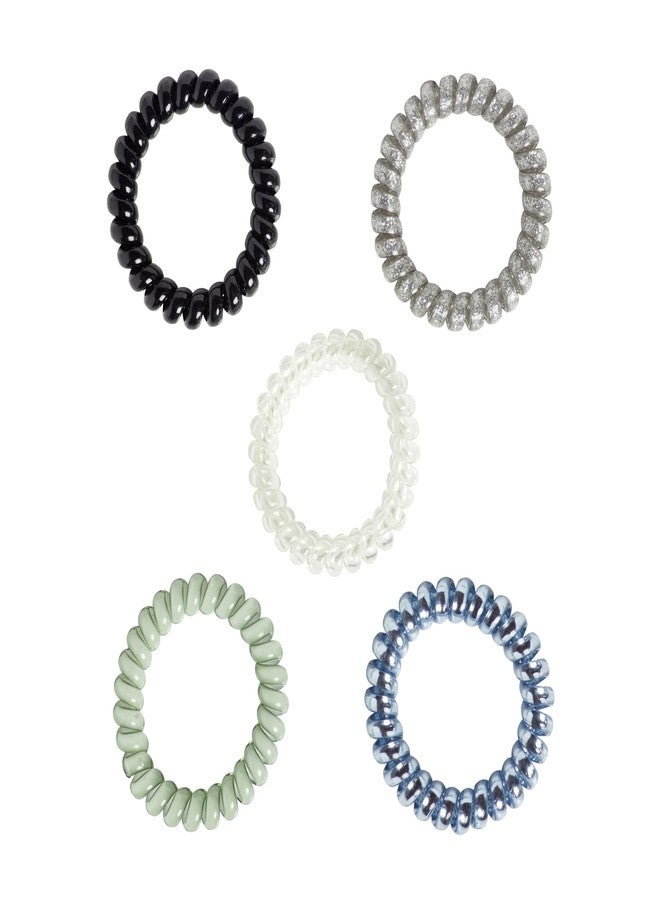 Goody Dentless Spiral Hair Ties, Cool Tones Phone Cord Coils - 5 Ct, Secure Hold Jelly Bands for Medium-Thick Hair for Women & Men - Image 4
