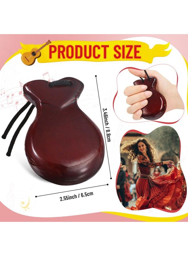 Motionchic 2 Pack Spanish Castanets Flamenco with String Traditional Wood Hand Percussion Castanets for Adults Kids Music Instrument Spain Souvenir Gift,1 Pair(Brown) - Image 2